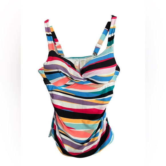Anne Cole Multi Color Tankini with Blue Bikini Bottoms NWOT Size 34D/32DD - Picture 2 of 10
